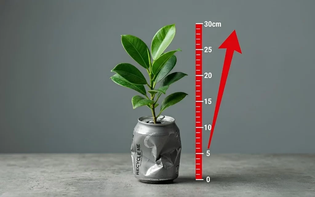 Concept of an innovative business decision: a plant growing from a recycled can as a symbol of turning waste into valuable assets